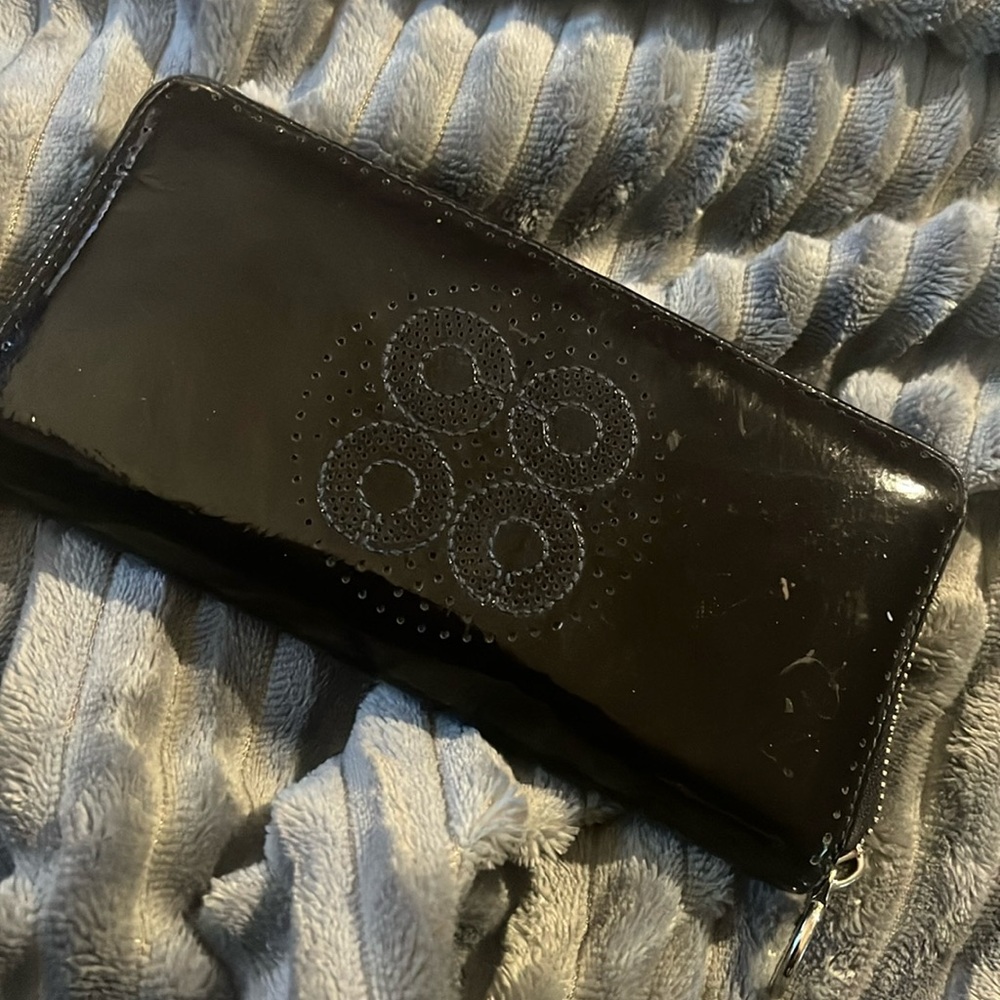 Patent leather navy blue coach wallet